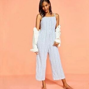 Old Navy Striped Linen-Blend Cami Jumpsuit Blue And White Cropped NWT Sz M